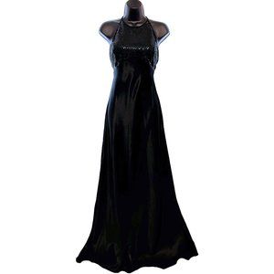 1990’s Evening Gown/Dress Maxi A-line Sequin Halter Top Empire Waist Tie Back